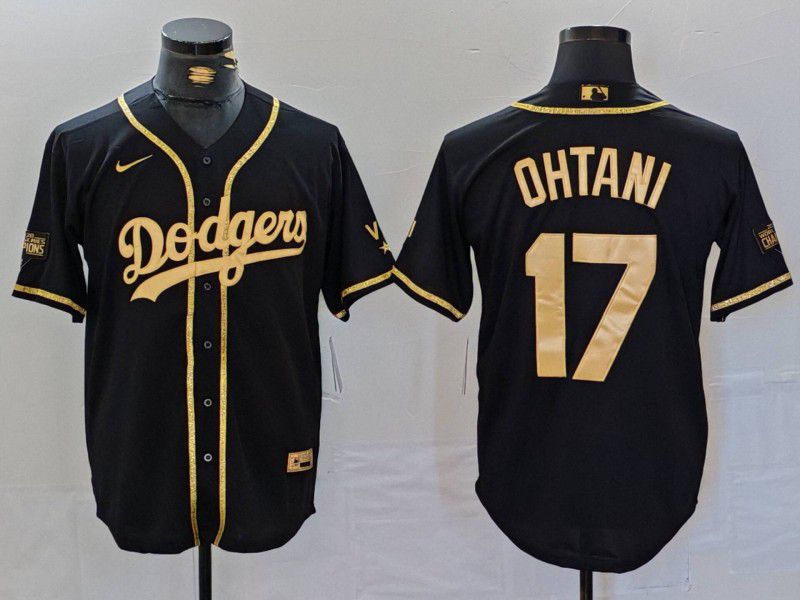 Men Los Angeles Dodgers #17 Ohtani Black gold Fashion Nike Game MLB Jersey style 706